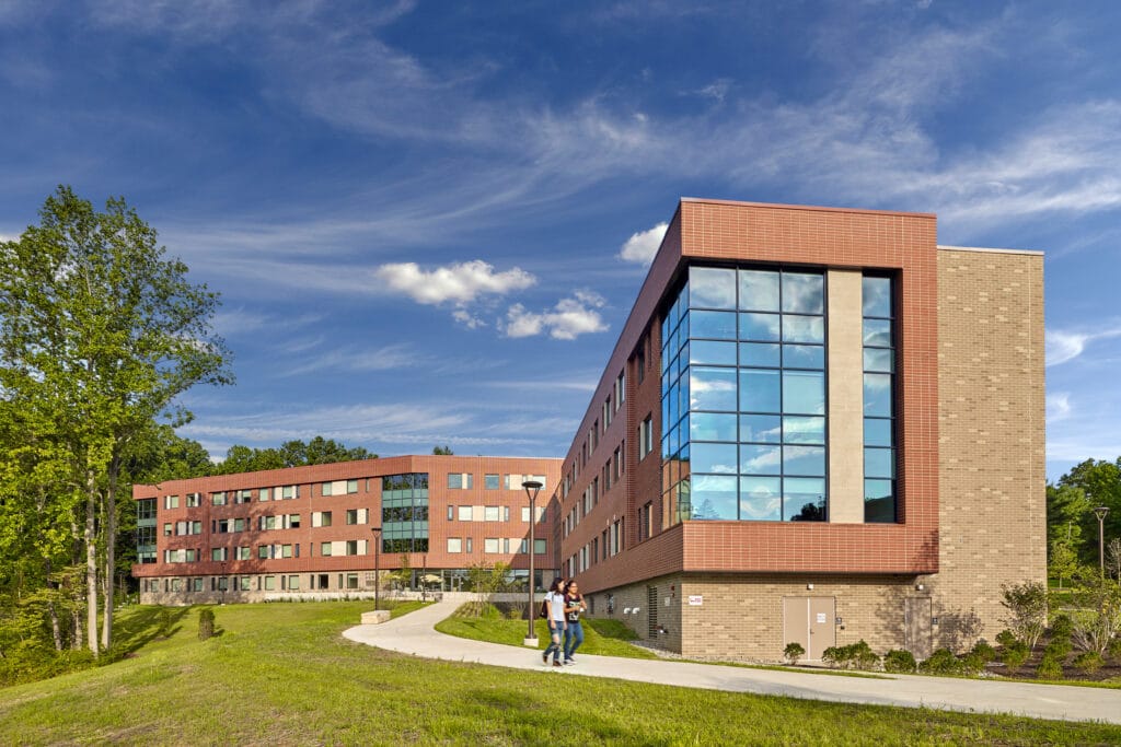 Student Housing Construction - Balance Act PSU Penn State Orchard Hall Exterior on Sunny Day